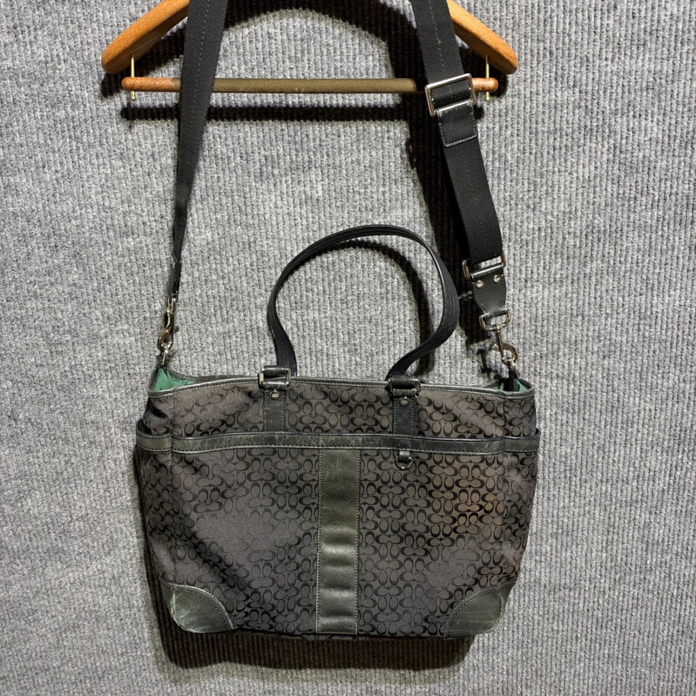 Coach Tote Bag Womens Large Black Signature Jacquard F77156 Crossbody Travel